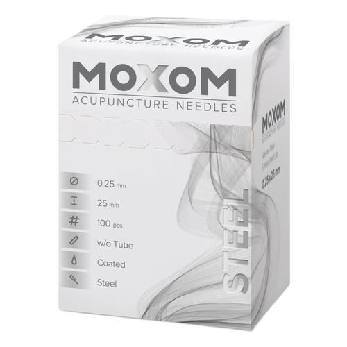 MOXOM Steel  - 0.25 x 25 mm - siliconato - 100 aghi, 1022115, Aghi per agopuntura MOXOM