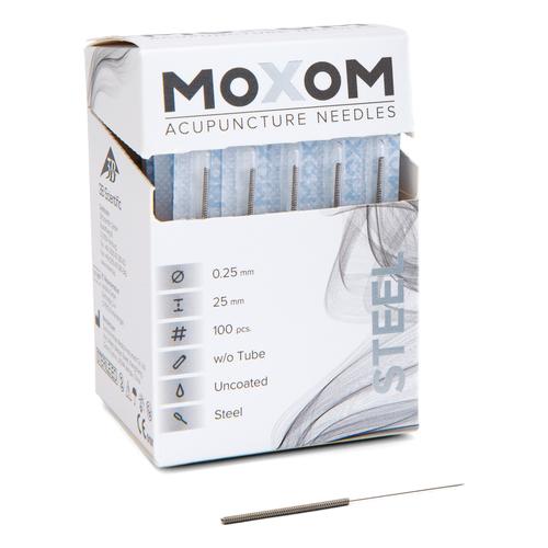 MOXOM Steel  - 0.25 x 25 mm - non siliconato - 100 aghi, 1022121, Aghi per agopuntura MOXOM