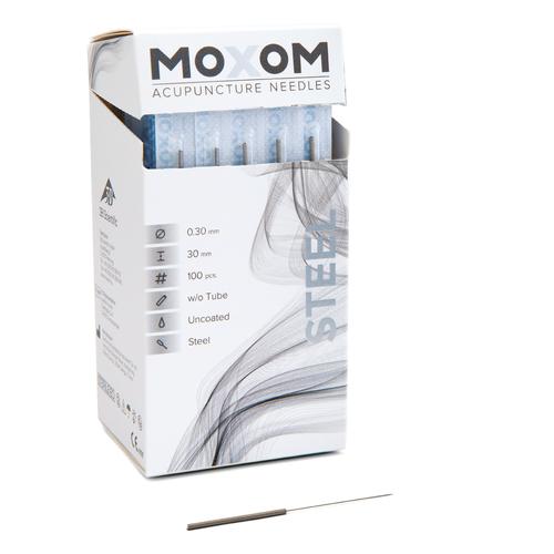 MOXOM Steel  - 0.30 x 30 mm - non siliconato - 100 aghi, 1022122, Aghi per agopuntura MOXOM