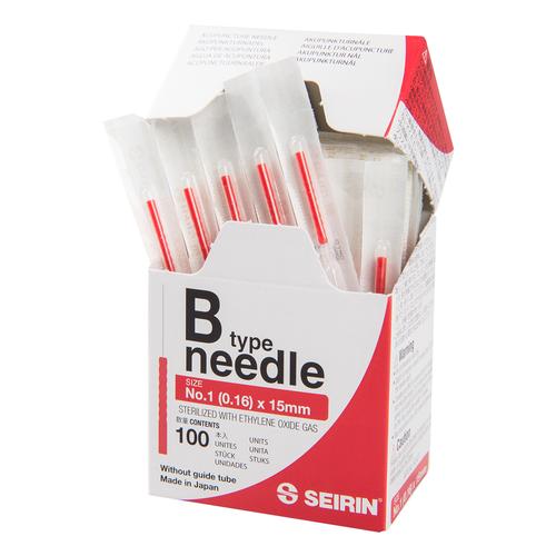 SEIRIN ® tipo B - 0,16 x 15mm, rosso, scatole da 100 aghi, 1017648 [S-B1615], Silicone-Coated Acupuncture Needles