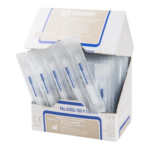 SEIRIN ® tipo J15  – 0,10 x 15 mm, azurro, scatole da 100 aghi., 1015547 [S-J1015], Silicone-Coated Acupuncture Needles