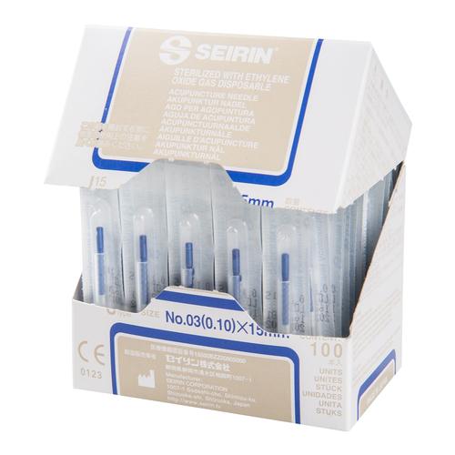 SEIRIN ® tipo J15  – 0,10 x 15 mm, azurro, scatole da 100 aghi., 1015547 [S-J1015], Aghi per agopuntura SEIRIN