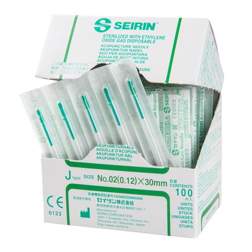 SEIRIN ® tipo J  –  0,12 x 30 mm, verde scuro, scatole da 100 aghi., 1002412 [S-J1230], Silicone-Coated Acupuncture Needles