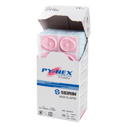 New PYONEX – La nuova versione dell'ago dolce di lunga durata
Diametro 0,20 mm,
Lunghezza 1,50  mm
Colore rosa, 1002469 [S-PP], Uncoated Acupuncture Needles